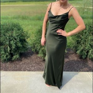 Revelry Skye Satin Dress in Deep Olive - size 4, petite